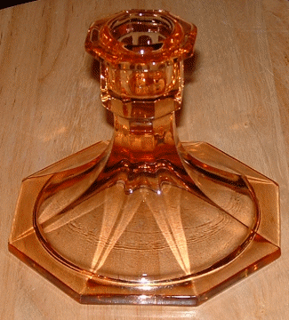 Candlestick
Orange clear glass, unknown maker
Keywords: pressed