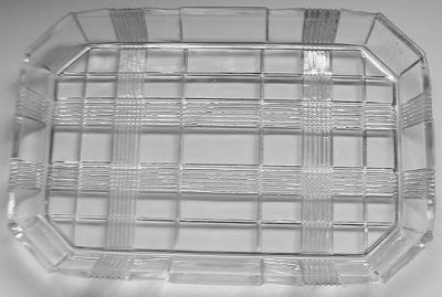 Cut-off corners pressed glass tray
Unknown maker
Keywords: pressed