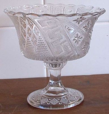 Greener 98551 footed bowl
Pressed glass footed bowl made by Greener. Carried Reg No. 98551. This is thought to have been a show pattern as the piece includes several different Greener patterns.
Keywords: Greener England pressed
