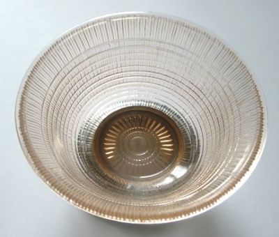 Unknown maker peach coloured bowl - top view
Keywords: pressed
