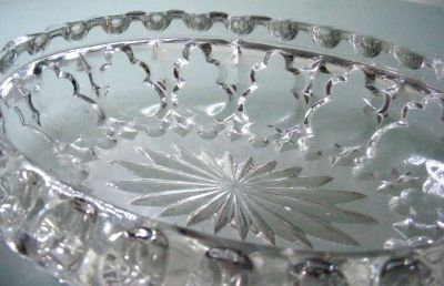 Unknown heavy oval pressed glass bowl - pattern detail view
Unknown heavy oval pressed glass bowl - pattern detail view
