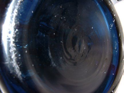 Indigo blue pitcher - bottom close up
9.5" tall. Unknown maker. Flat bottom
