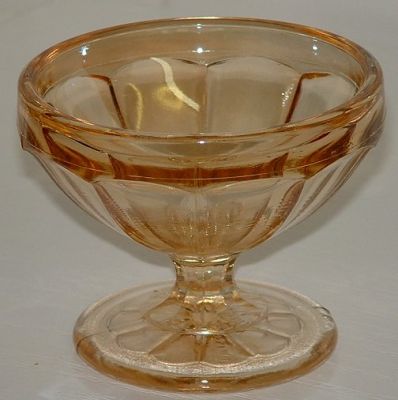 Unknown maker iridescent sundae
Moulded mark BRITISH on the base. One of three.  This is Carnival glass [Source: Glen Thistlewood on the Glass Message Board]
Keywords: carnival England pressed iridescent