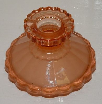 Davidson 340 Candlestick
Orange clear and satin glass, unknown maker. Candlestick from their 340 trinket set. [Ref. [url]http://www.cloudglass.com/Davidsonbetweenwars.htm[/url] by Chris and Val Stewart]
Keywords: Davidson pressed England