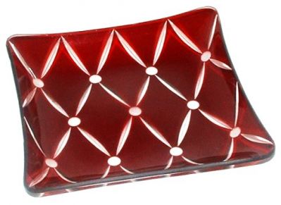 Chance Ruby Intaglio plate
14 cm square, 2 cm deep, is ruby cut to clear
Keywords: Chance Slumped Intaglio England